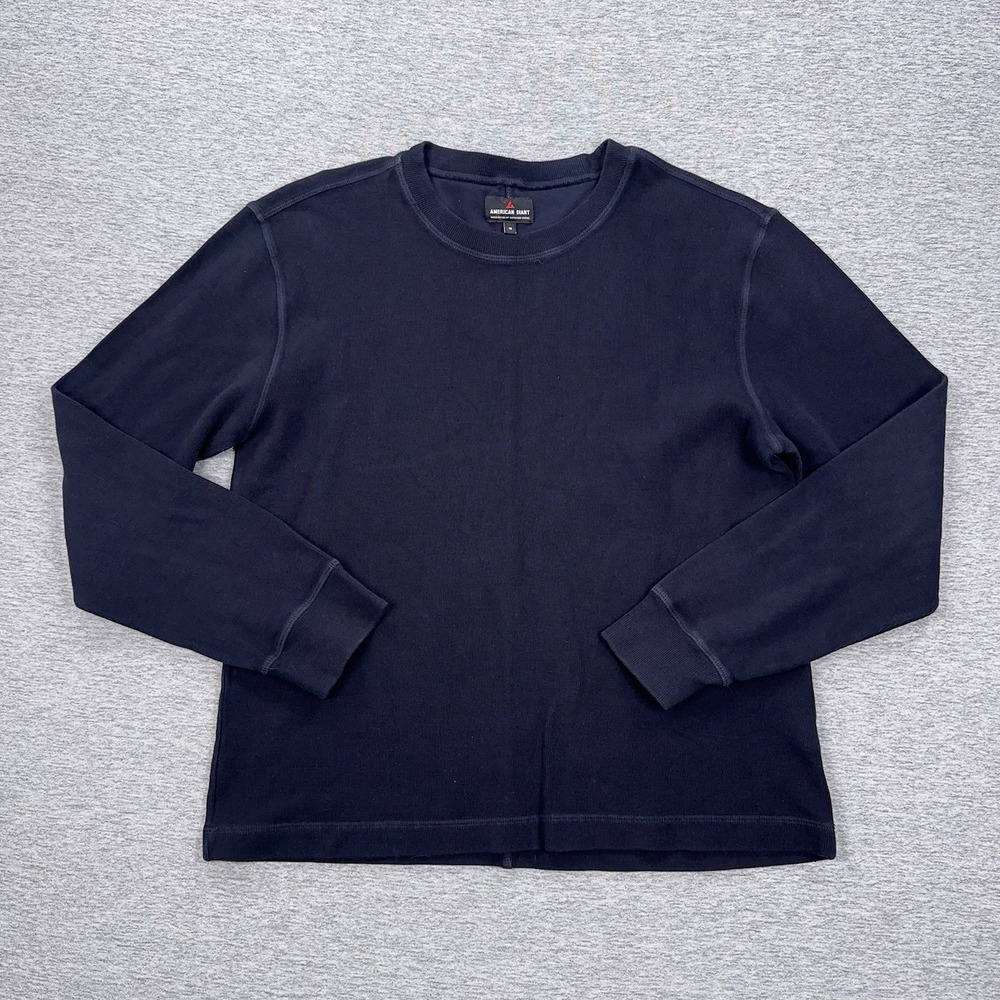 American Giant Sweater Womens Medium Blue Crew Cotton Imported Yarns USA Made